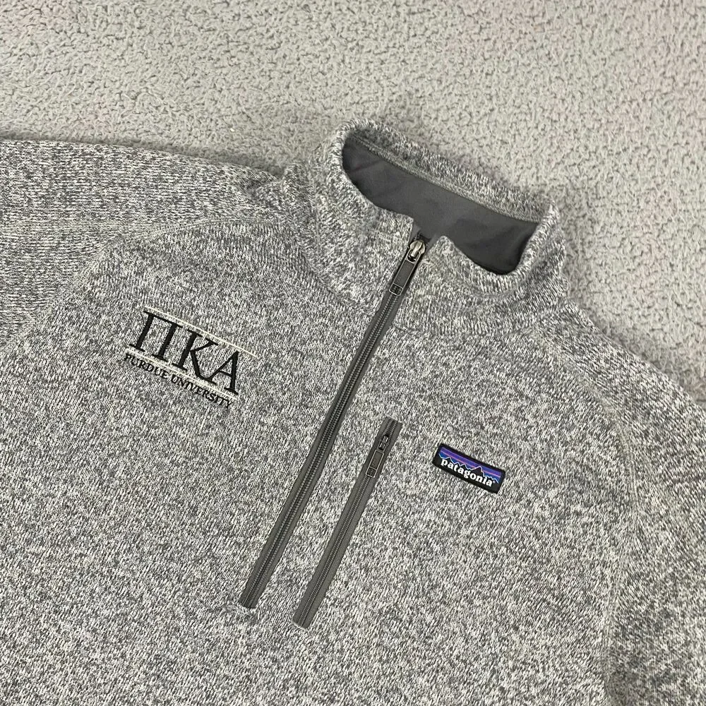 Patagonia‎ Better Sweater 1/4 Zip Men L Gray Fleece Purdue Company Logo Pullover